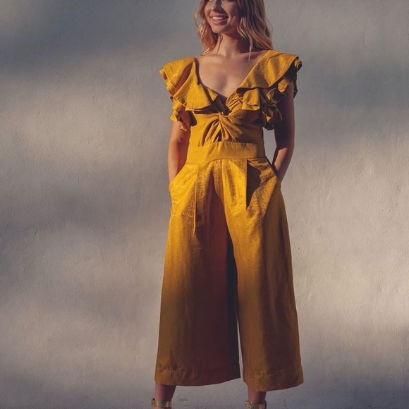 Sheike Pants - Sheike Women’s Jumpsuit Gold Yellow Ruffle Wide Leg Glamour Chic Fancy Party 12